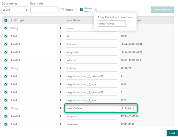 JSON array flattening exemption