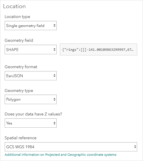 Location specification of a single geometry field