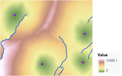 Mapa de distancia de coste acumulativo con un factor vertical agregado