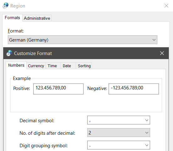 Configuración regional del usuario Alemán (Alemania)