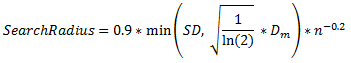 Radio de búsqueda predeterminado para la ecuación (x,y)