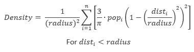 La ecuación para la densidad prevista en una nueva ubicación x,y.