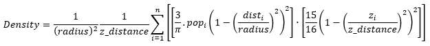 Densidad de kernel espaciotemporal a través de la elevación sobre la ecuación x,y