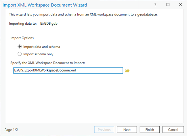 Importar un documento de espacio de trabajo XML, página 1 de 2