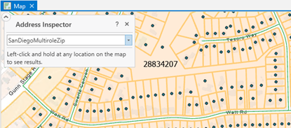 Ventana de superposición de la herramienta Inspector de direcciones abierta en la vista Mapa