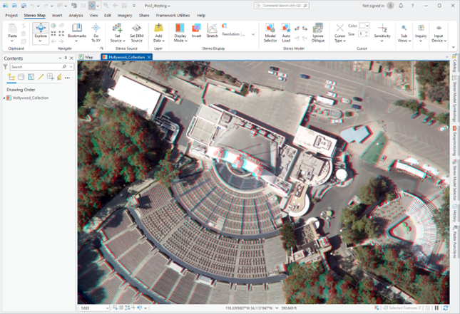 Vista de mapa estéreo en modo de anaglifo