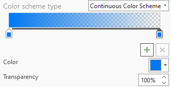 El Editor de esquema de colores muestra el segundo color del esquema continuo en azul idéntico al azul adyacente pero con transparencia total.