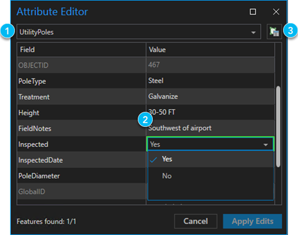 Cuadro de diálogo de la interfaz de usuario Editor de atributos Cuadro de diálogo de la interfaz de usuario Editor de atributos