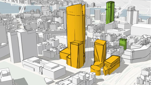 Edificios como capa de escena de objetos 3D