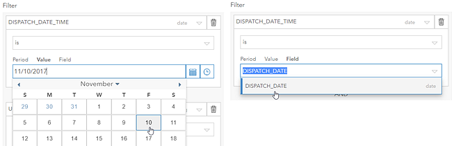 Opciones para introducir valores para filtros de fecha fija