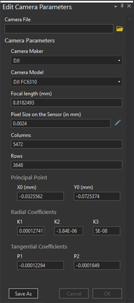 Panel Editar cámara