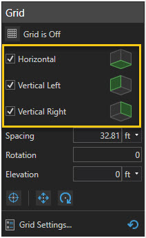 Opciones de cuadrícula horizontal y vertical