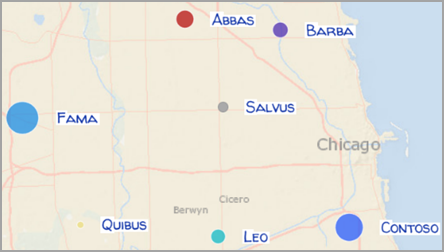 Mapa de ArcGIS for Microsoft con entidades etiquetadas