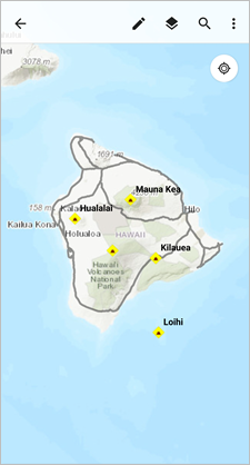 Mapa con Zonas de riesgo de flujo de lava y Terreno desactivadas