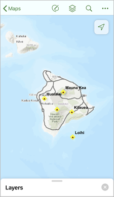 Mapa con Zonas de riesgo de flujo de lava y Terreno desactivadas