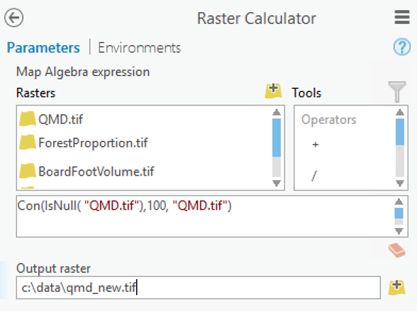 Expresión de la Calculadora ráster para eliminar los valores NoData