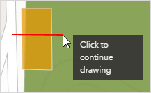 Línea roja en horizontal de la herramienta Dividir que interseca un polígono rectangular naranja