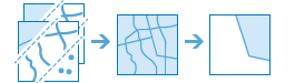 Diagrama de tres partes que combina capas para producir resultados filtrados