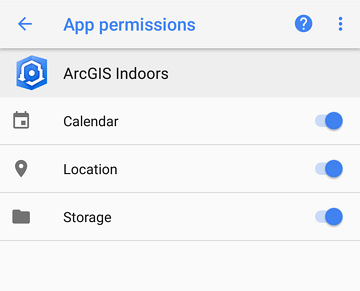 Permisos de acceso de la aplicación Indoors for Android