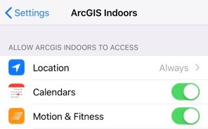Permisos de acceso de la aplicación Indoors for iOS