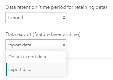 Opciones de exportación de retención de datos para capas de entidades de salida