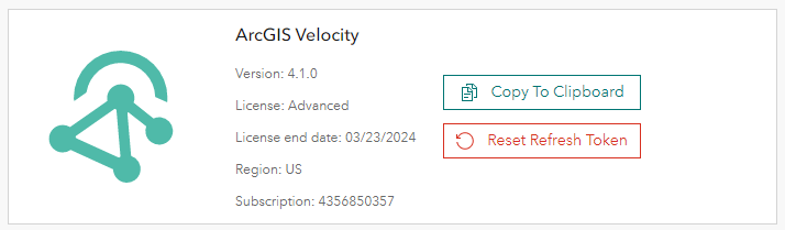Información de suscripción a ArcGIS Velocity