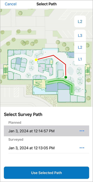 Seleccione una ruta topográfica existente en iOS.