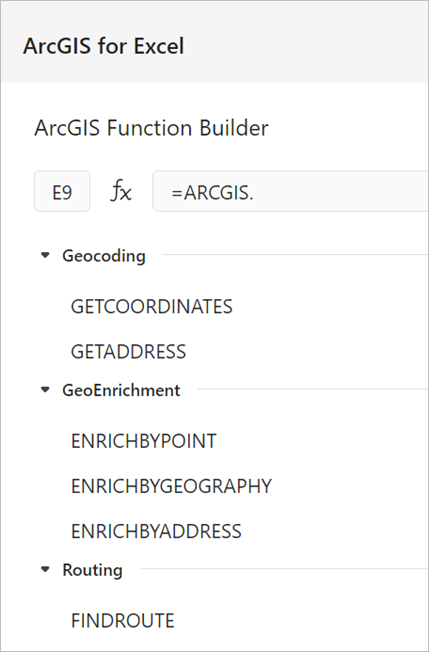 Generador de funciones de ArcGIS en ArcGIS for Excel Online