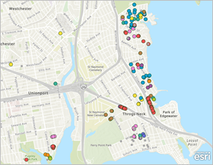 Entidades de puntos con estilo por color sin clustering