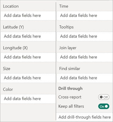 Opciones y depósitos de campos de ArcGIS for Power BI