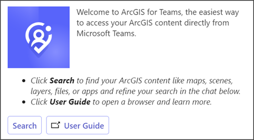 Mensaje de bienvenida de ArcGIS for Teams