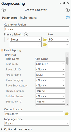 Panel Crear localizador de direcciones completado