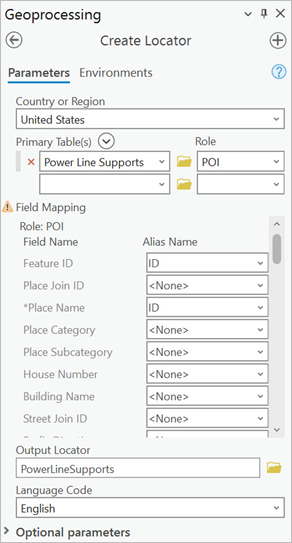 Panel Crear localizador de direcciones completado