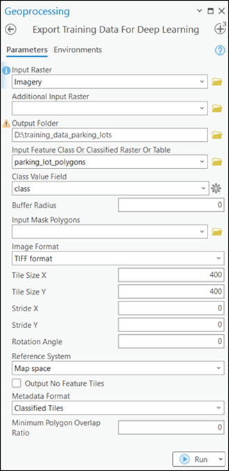 Parámetros de la herramienta Exportar datos de formación para aprendizaje profundo Parámetros de la herramienta Exportar datos de formación para aprendizaje profundo