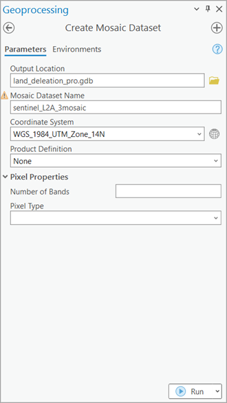 Panel Crear dataset de mosaico