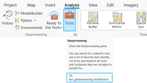 ID de commande affiché dans l’info-bulle du bouton Tools (Outils) de l’onglet Analysis (Analyse)