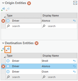 Supprimez une ligne sélectionnée de la liste des entités de destination.