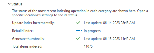 Messages de statut de l’indexation