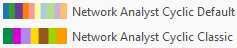 Deux combinaisons de couleurs appelées Network Analyst Cyclic Default et Network Analyst Cyclic Classic