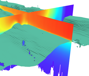 Couche de voxel de l’unité marine écologique avec la section transversale de la température et une isosurface de saturation fractionnée en oxygène à une valeur de 70