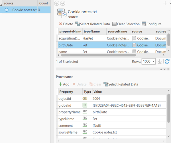 La valeur de la source de l’enregistrement de provenance est sélectionnée dans l’enquête.