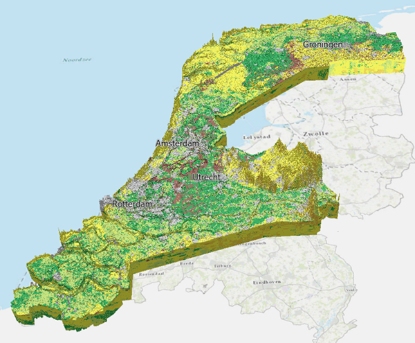 Modèle souterrain des Pays-Bas représentant des classes lithologiques sous forme de valeurs uniques Modèle souterrain des Pays-Bas représentant des classes lithologiques sous forme de valeurs uniques