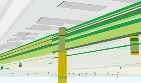 Section avec tourbe, argile, argile sableuse et sable argileux activés et positions à un forage Section avec tourbe, argile, argile sableuse et sable argileux activés et positions à un forage