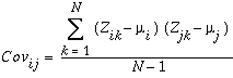 Formule de covariance entre les couches i et j Formule de covariance entre les couches i et j