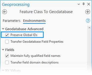 Paramètre d’environnement Preserve Global IDs (Conserver les ID globaux)