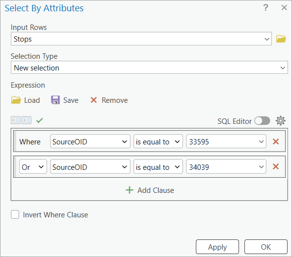 Sélectionner les arrêts selon la valeur SourceOID de la rue.