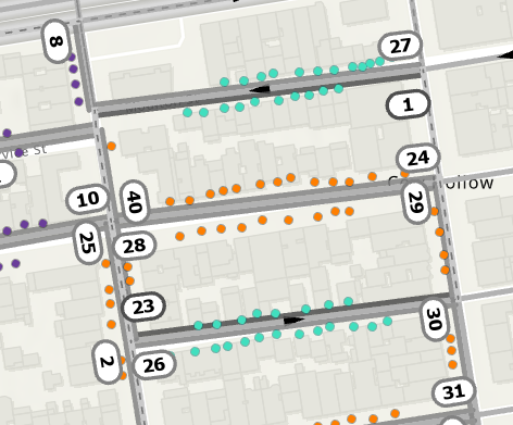 Les arrêts des deux rues à sens unique sont sélectionnés