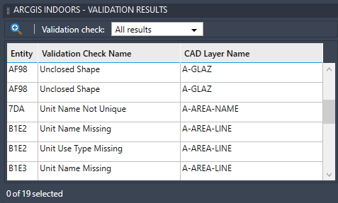 Fenêtre Validation Results (Résultats de la validation)