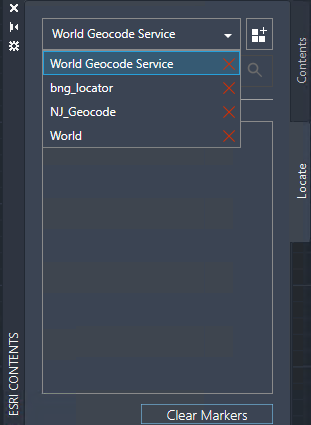 Liste de la fenêtre de localisation avec les boutons de suppression