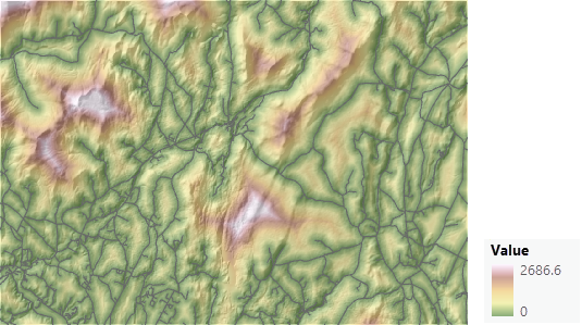 Carte de distance par rapport aux axes routiers sur un ombrage